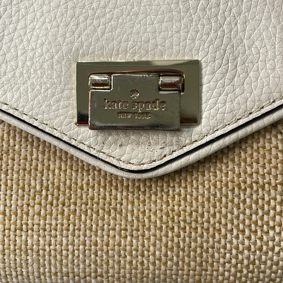 Kate Spade Leather & Crotchet Envelope Clutch Purse White & Tan - Picture 2 of 9